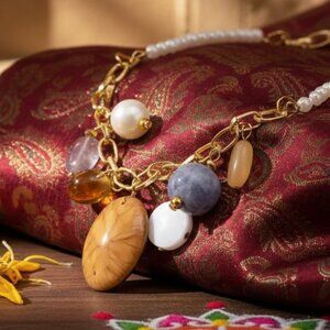 Boho Chic Pearl Trendy Beaded Charm Necklace | Handmade North Indian Elegance